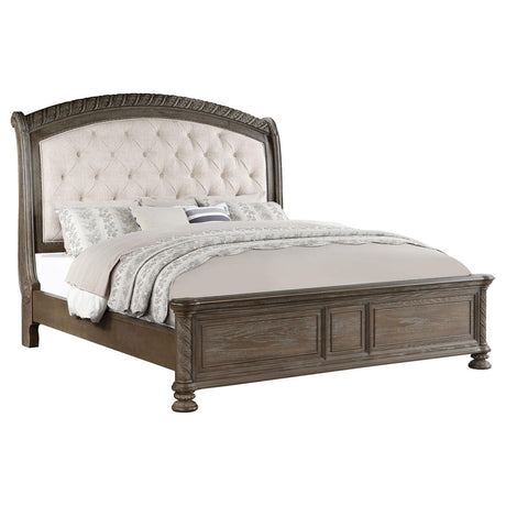 Emmett Tufted Headboard Eastern King Panel Bed Walnut and Beige - 224441KE - Luna Furniture