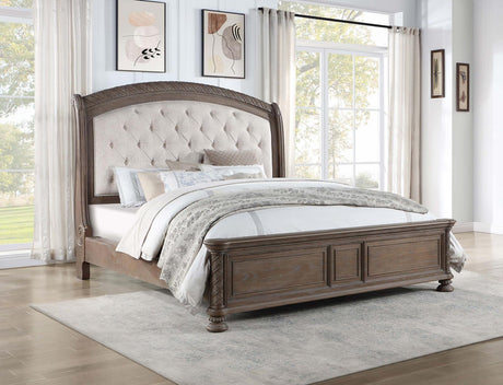 Emmett Tufted Headboard Queen Panel Bed Walnut and Beige - 224441Q - Luna Furniture