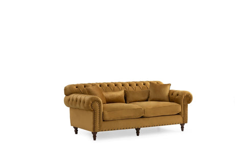 Eva Mustard Velvet Living Room Set - EVAMUSTARD-SL - Luna Furniture