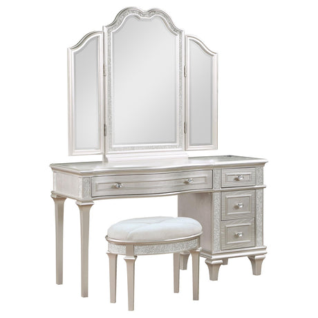 Evangeline 3-piece Vanity Table Set with Tri-Fold Mirror and Stool Silver Oak - 223397-SET - Luna Furniture