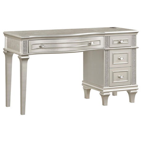 Evangeline 4-drawer Vanity Table with Faux Diamond Trim Silver and Ivory - 223397 - Luna Furniture