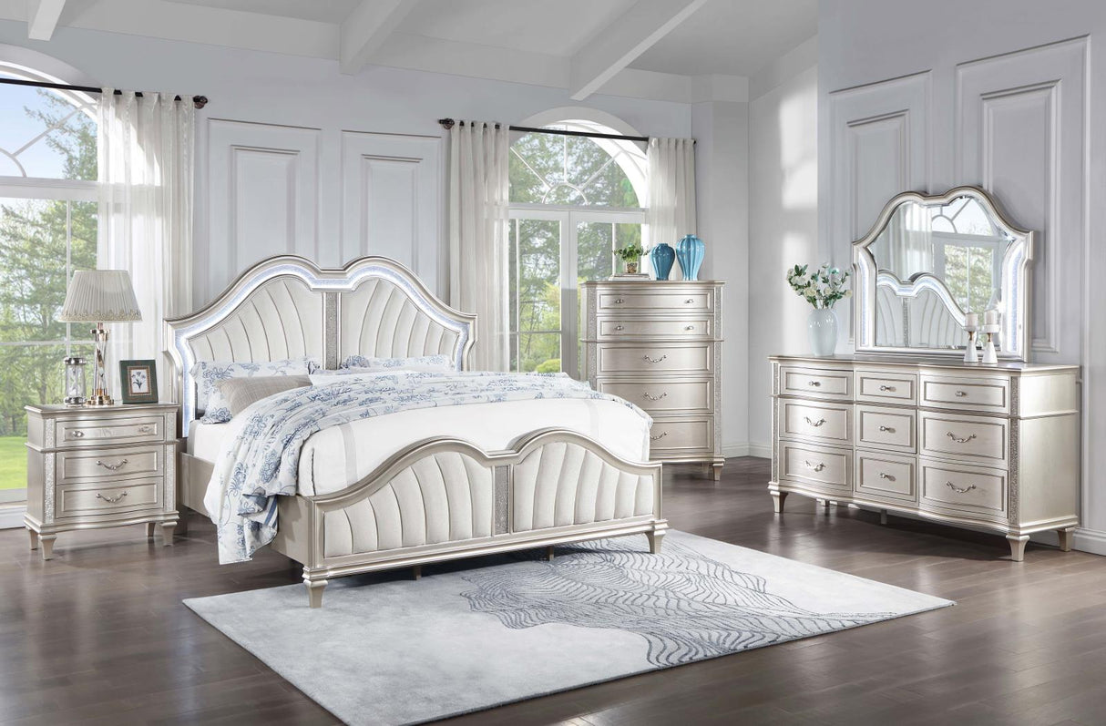 Evangeline Ivory and Silver Oak Upholstered 5-Piece Queen Platform Bedroom Set from Coaster - Luna Furniture