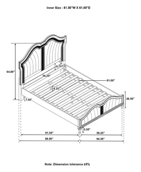 Evangeline Ivory and Silver Oak Upholstered 5-Piece Queen Platform Bedroom Set from Coaster - Luna Furniture