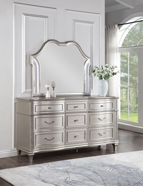 Evangeline 9-drawer Dresser with Mirror Silver Oak - 223393M - Luna Furniture