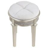 Evangeline Oval Vanity Stool with Faux Diamond Trim Silver and Ivory - 223399 - Luna Furniture