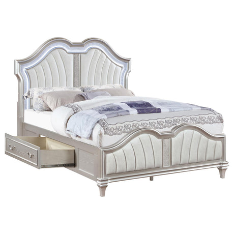 Evangeline Queen Storage Bed with LED Headboard Silver Oak and Ivory - 223390Q - Luna Furniture