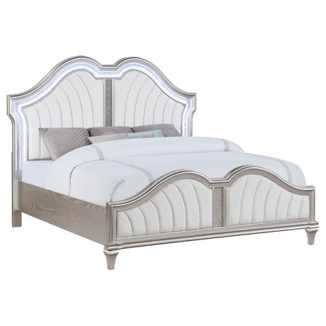 Evangeline Ivory and Silver Oak Tufted Upholstered Platform Queen Bed from Coaster - Luna Furniture