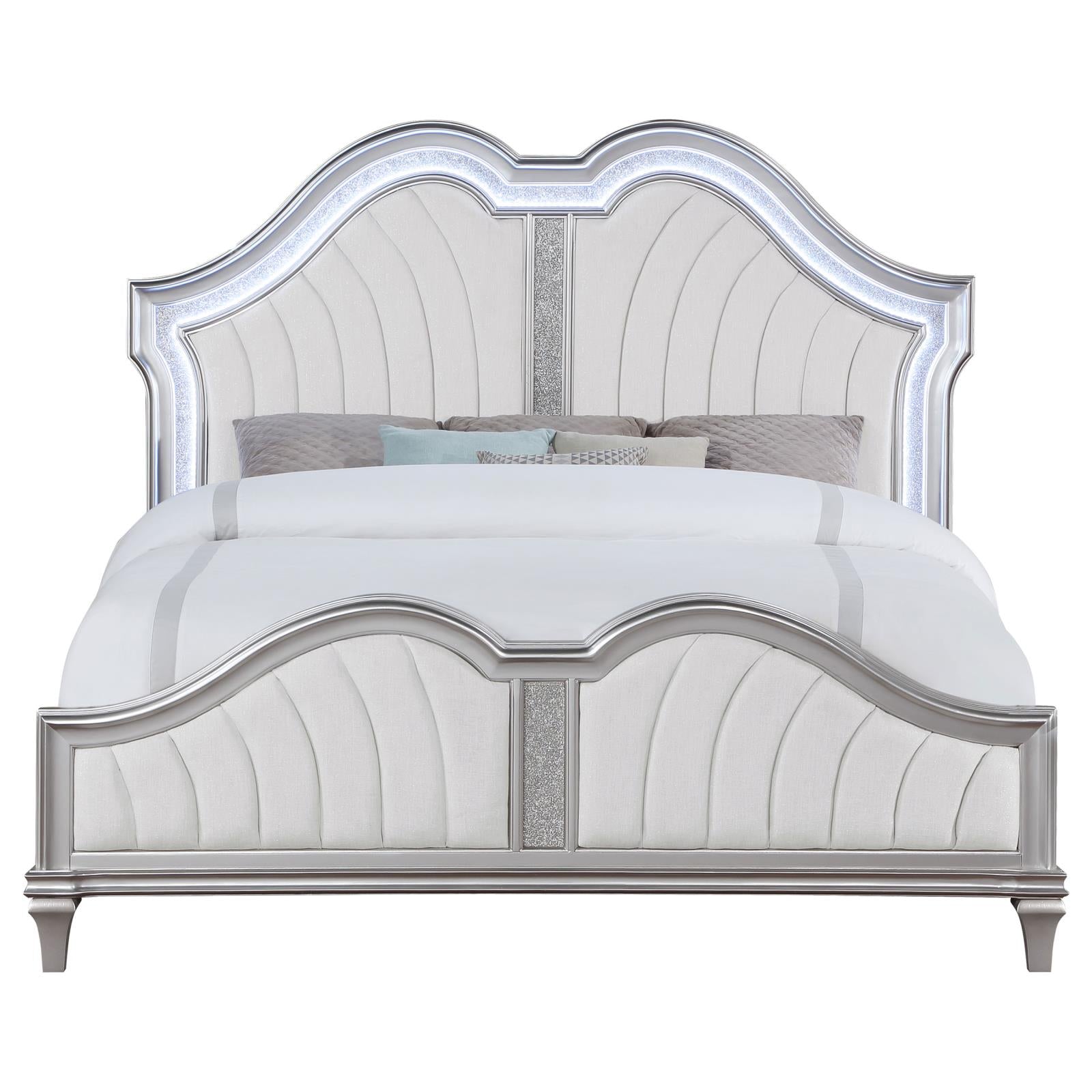 Evangeline Tufted Upholstered Platform Queen Bed Ivory and