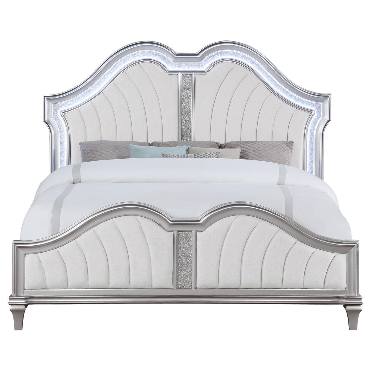 Evangeline Ivory and Silver Oak Tufted Upholstered Platform Queen Bed from Coaster - Luna Furniture