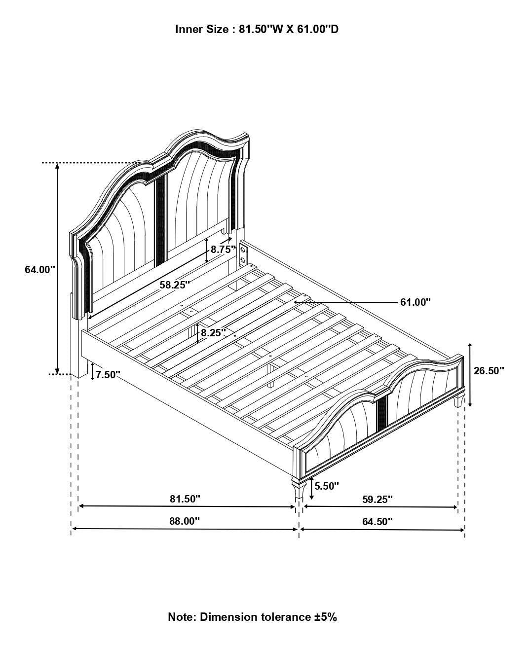 Evangeline Ivory and Silver Oak Tufted Upholstered Platform Queen Bed from Coaster - Luna Furniture