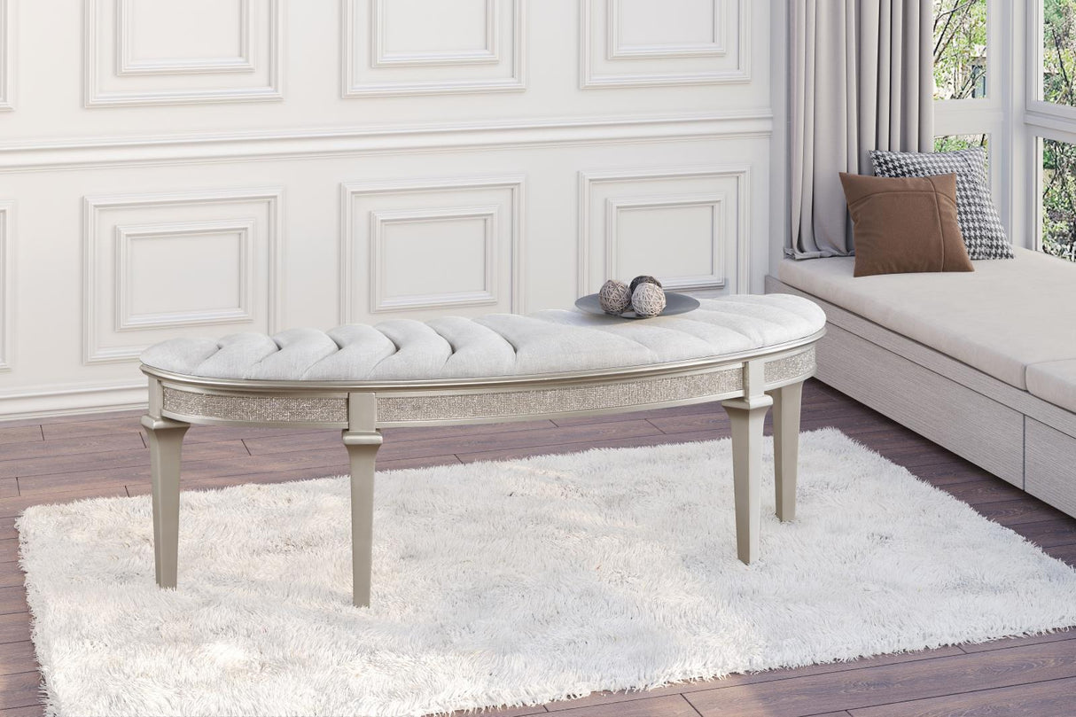 Evangeline Ivory and Silver Oak Upholstered Demilune Bench from Coaster - Luna Furniture