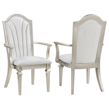 Evangeline Upholstered Dining Arm Chair with Faux Diamond Trim Ivory and Silver (Set of 2) - 107553 - Luna Furniture