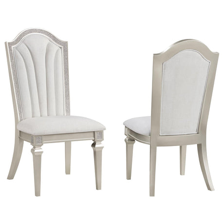 Evangeline Upholstered Dining Side Chair with Faux Diamond Trim Ivory and Silver (Set of 2) - 107552 - Luna Furniture