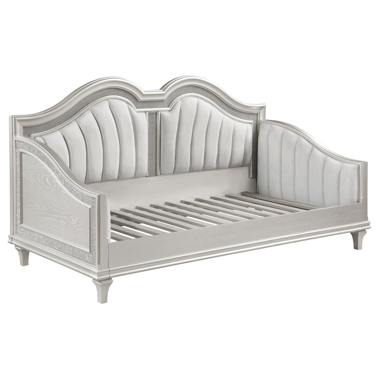 Evangeline Silver and Ivory Upholstered Twin Daybed with Faux Diamond Trim from Coaster - Luna Furniture