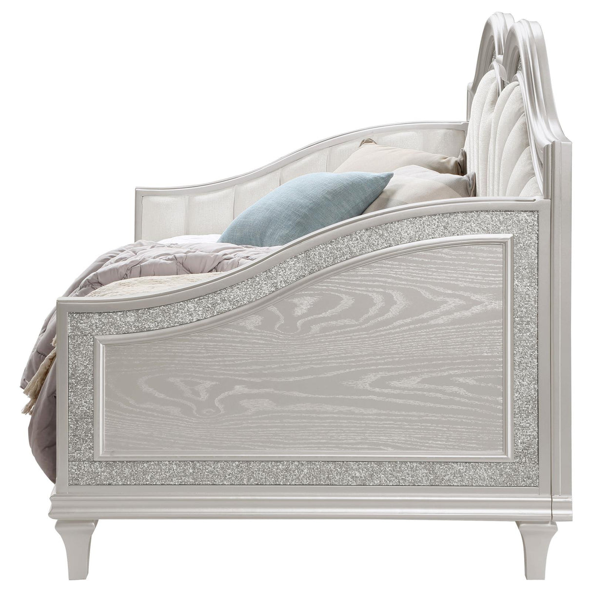 Evangeline Silver and Ivory Upholstered Twin Daybed with Faux Diamond Trim from Coaster - Luna Furniture