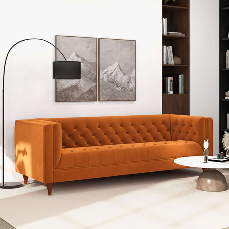 Evelyn Mid Century Modern Burnt Orange Velvet  Luxury Chesterfield Sofa - AFC00330 - Luna Furniture