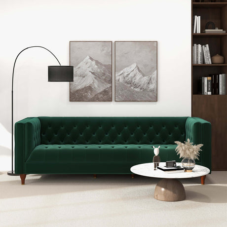 Evelyn Mid Century Modern Green Velvet Luxury Chesterfield Sofa - AFC00240 - Luna Furniture