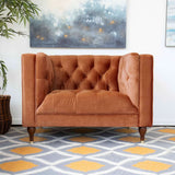 Evelyn Mid-Century Modern Tufted Back Velvet Lounge Chair Burnt Orange - AFC00152 - Luna Furniture