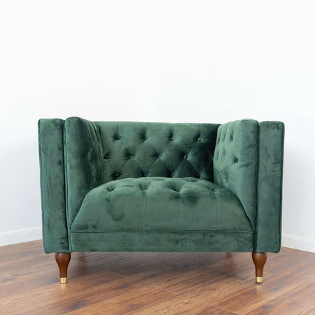 Evelyn Mid-Century Modern Tufted Back Velvet Lounge Chair Dark Green - AFC00172 - Luna Furniture