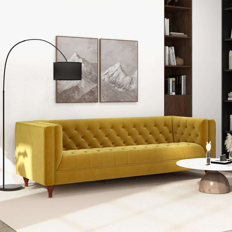 Evelyn Mid Century Modern Yellow Velvet Luxury Chesterfield Sofa - AFC00260 - Luna Furniture