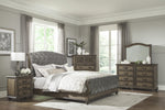 Rachelle Brown Upholstered Gray Velvet Sleigh Bedroom Set