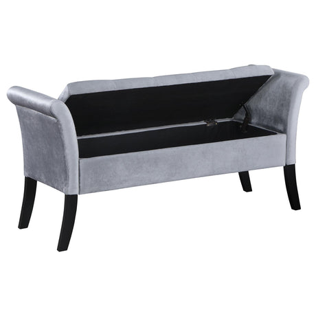 Farrah Silver and Black Upholstered Rolled Arms Storage Bench from Coaster - Luna Furniture