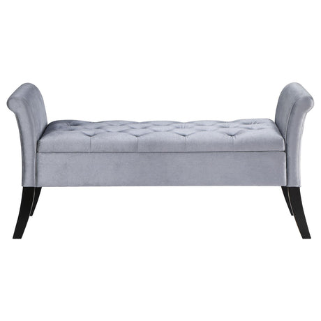 Farrah Silver and Black Upholstered Rolled Arms Storage Bench from Coaster - Luna Furniture
