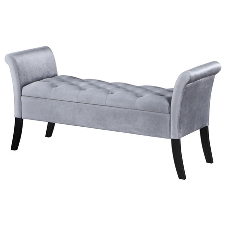 Farrah Silver and Black Upholstered Rolled Arms Storage Bench from Coaster - Luna Furniture