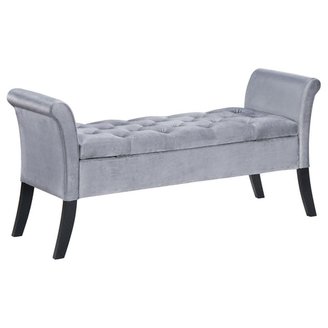 Farrah Silver and Black Upholstered Rolled Arms Storage Bench from Coaster - Luna Furniture