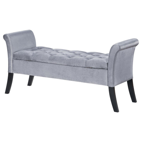 Farrah Silver and Black Upholstered Rolled Arms Storage Bench from Coaster - Luna Furniture