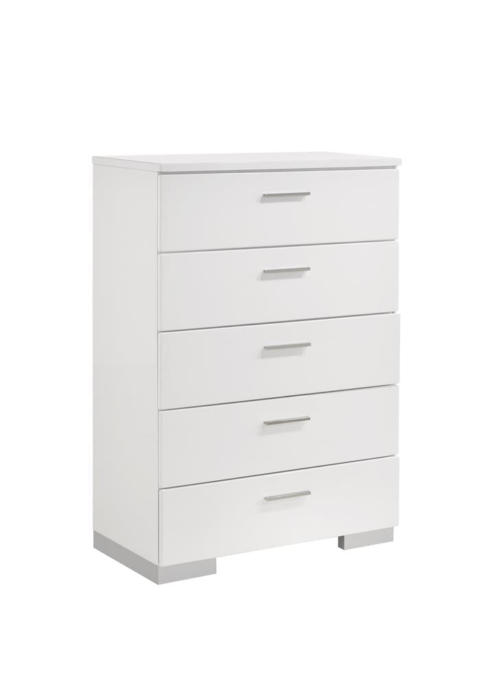 Felicity Glossy White 5-Drawer Chest from Coaster - Luna Furniture