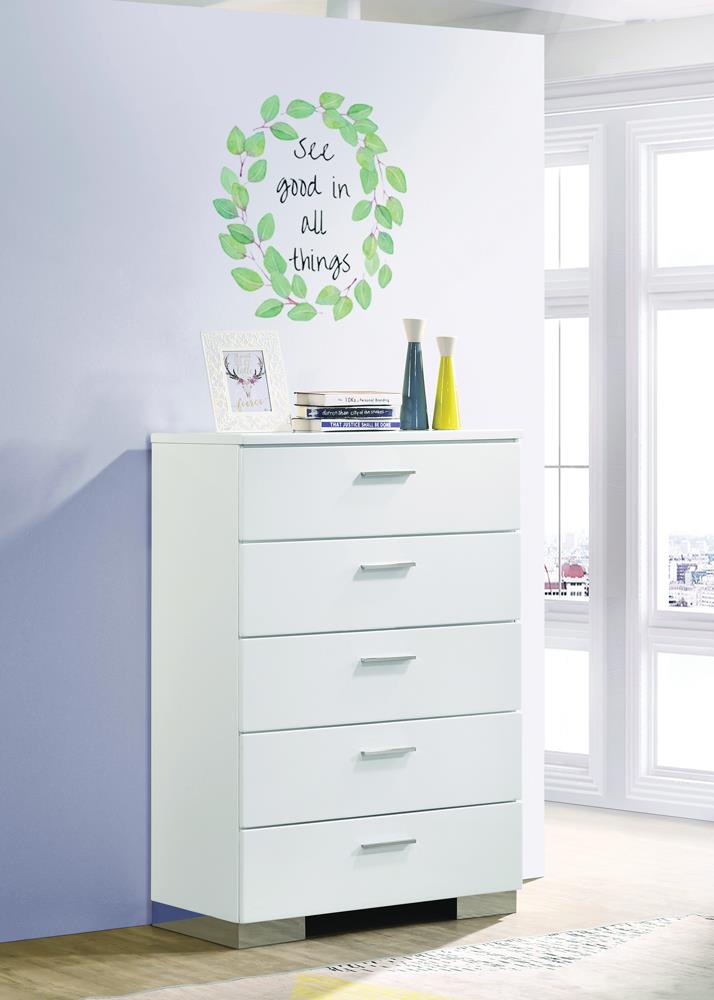 Felicity Glossy White 5-Drawer Chest from Coaster - Luna Furniture