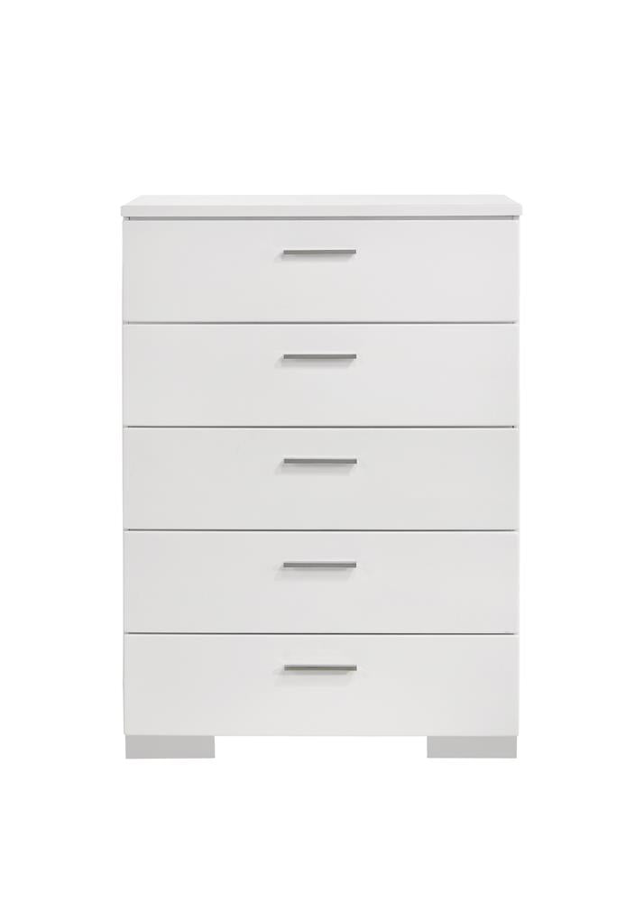 Felicity Glossy White 5-Drawer Chest from Coaster - Luna Furniture