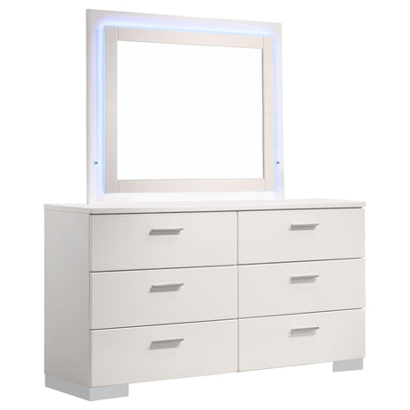 Felicity 6-drawer Dresser with LED Mirror Glossy White - 203503ML - Luna Furniture