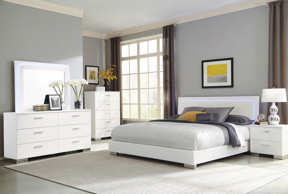 Felicity 6-drawer Dresser with Mirror Glossy White - 203503M - Luna Furniture