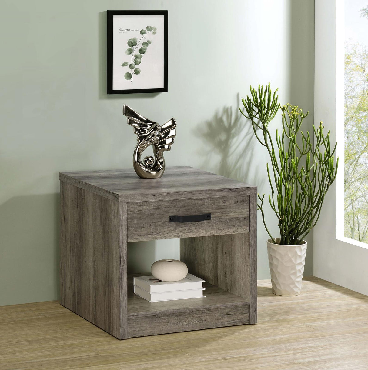 Felix Gray Driftwood 1-Drawer Square Engineered Wood End Table from Coaster - Luna Furniture