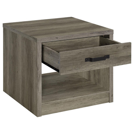 Felix Gray Driftwood 1-Drawer Square Engineered Wood End Table from Coaster - Luna Furniture