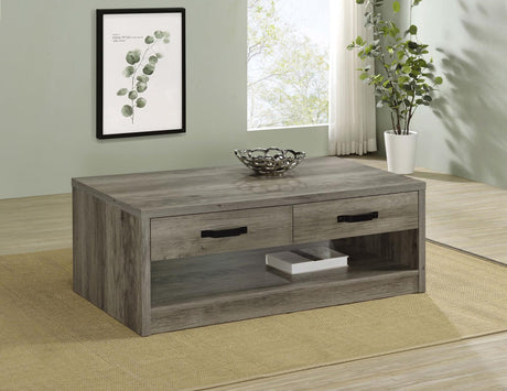 Felix Gray Driftwood 2-Drawer Rectangular Engineered Wood Coffee Table from Coaster - Luna Furniture