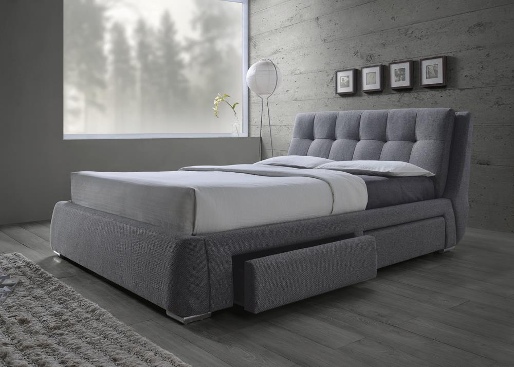 Fenbrook California King Tufted Upholstered Storage Bed Grey - 300523KW - Luna Furniture