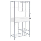 Figueroa White High Gloss and Chrome 5-Shelf Wine Cabinet with Storage Drawer from Coaster - Luna Furniture