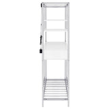 Figueroa White High Gloss and Chrome 5-Shelf Wine Cabinet with Storage Drawer from Coaster - Luna Furniture