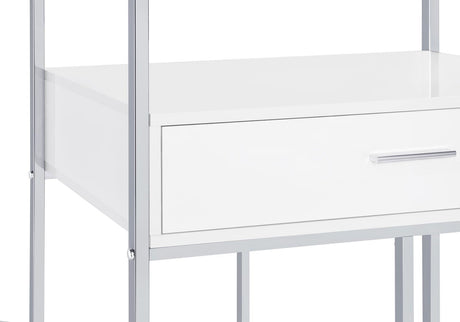 Figueroa White High Gloss and Chrome 5-Shelf Wine Cabinet with Storage Drawer from Coaster - Luna Furniture