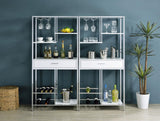 Figueroa White High Gloss and Chrome 5-Shelf Wine Cabinet with Storage Drawer from Coaster - Luna Furniture