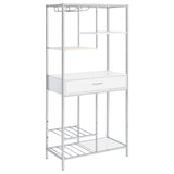 Figueroa White High Gloss and Chrome 5-Shelf Wine Cabinet with Storage Drawer from Coaster - Luna Furniture