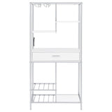 Figueroa White High Gloss and Chrome 5-Shelf Wine Cabinet with Storage Drawer from Coaster - Luna Furniture