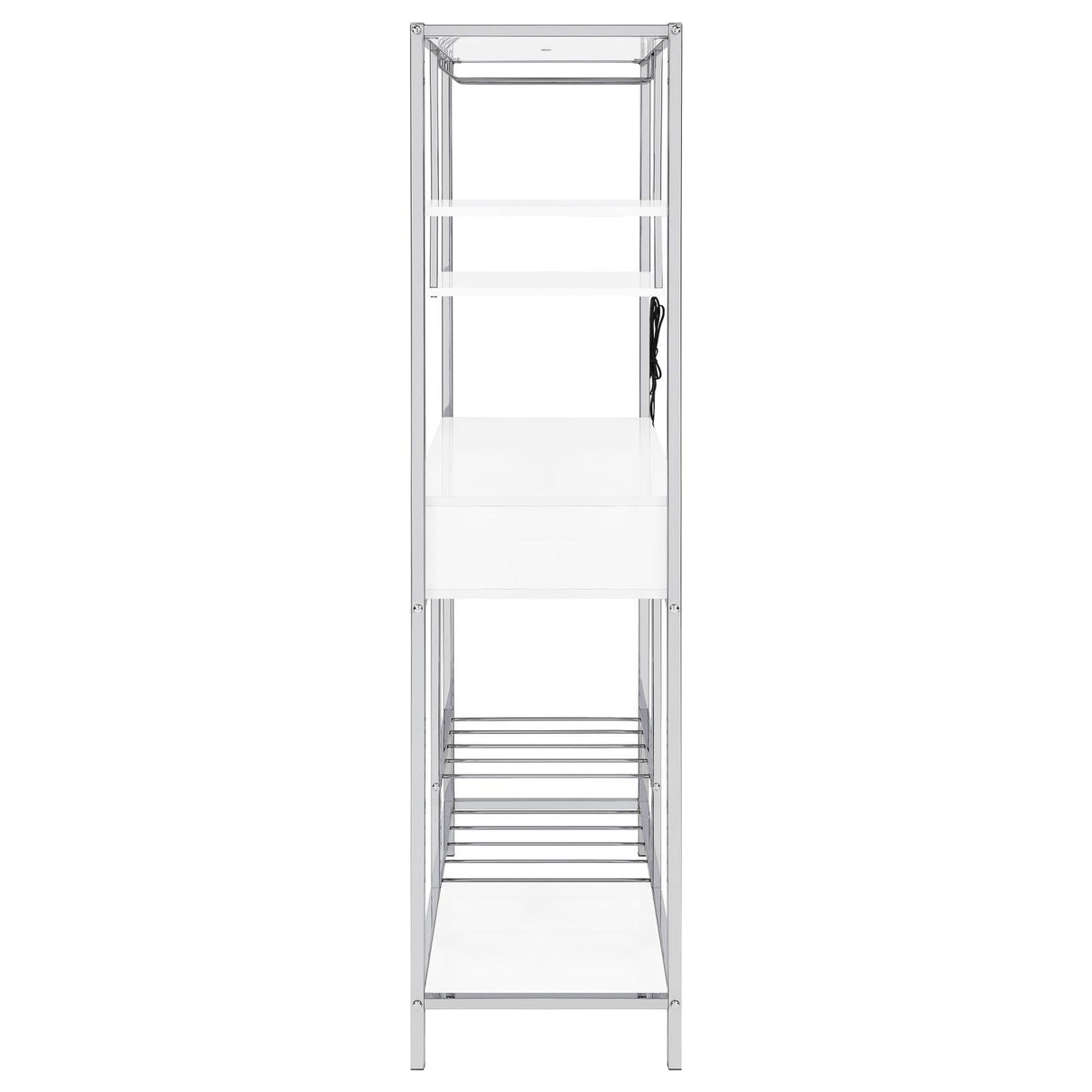 Figueroa White High Gloss and Chrome 5-Shelf Wine Cabinet with Storage Drawer from Coaster - Luna Furniture