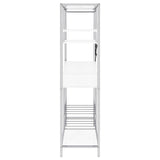 Figueroa White High Gloss and Chrome 5-Shelf Wine Cabinet with Storage Drawer from Coaster - Luna Furniture
