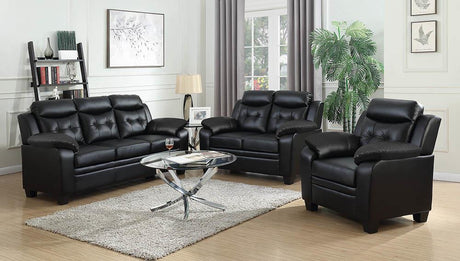 Finley Upholstered Pillow Top Arm Living Room Set Black - 506551-S3 - Luna Furniture
