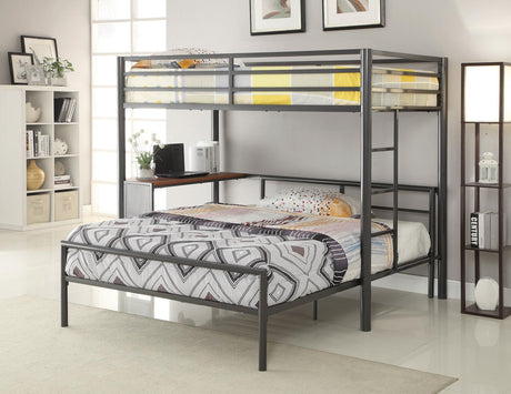 Fisher 2-Piece Metal Workstation Loft Bed Set Gunmetal - 460229-S2T - Luna Furniture