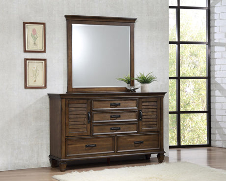 Franco 5-drawer Dresser with Mirror with 2 Louvered Doors Burnished Oak - 200973M - Luna Furniture
